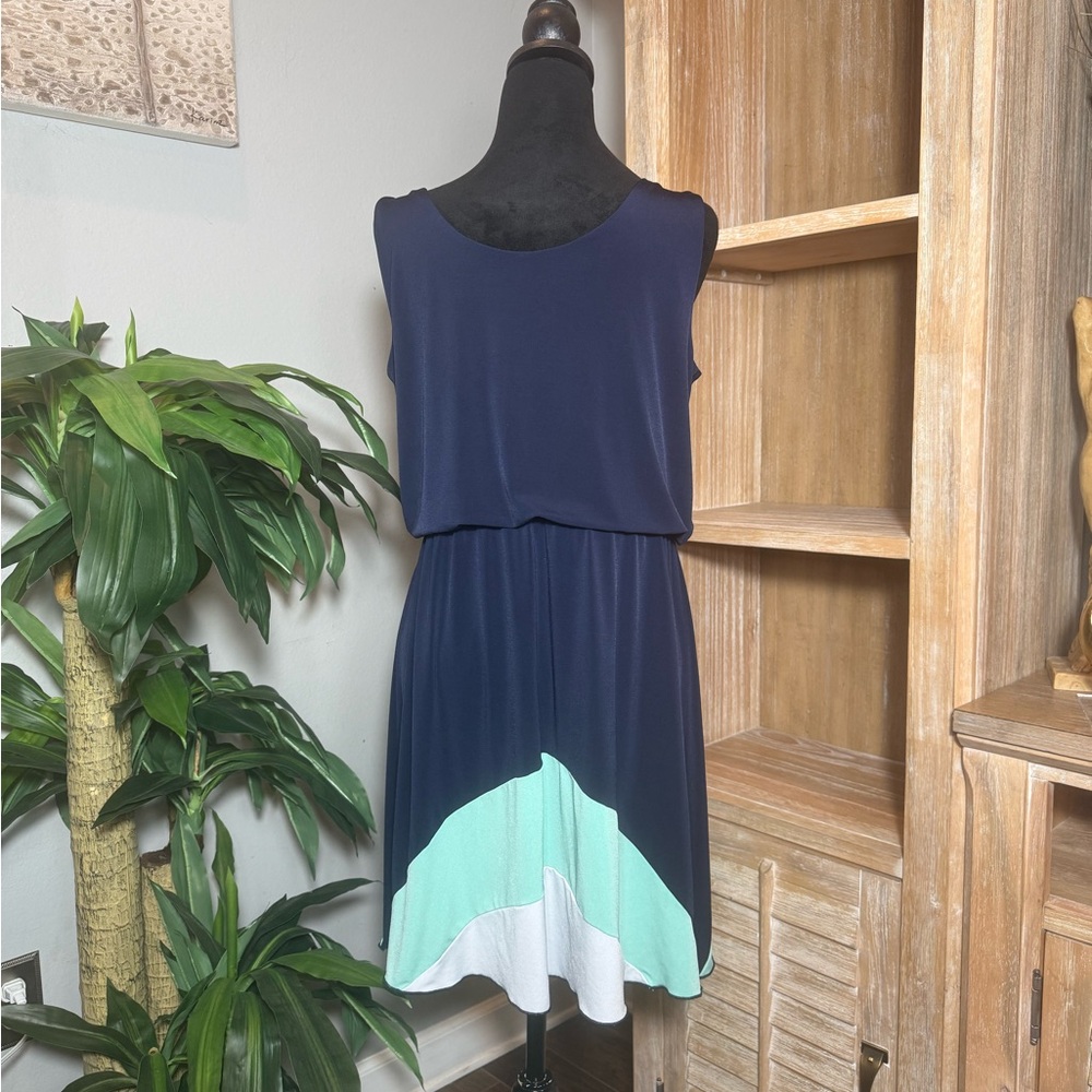 Enfocus Petite Navy Colorblock Sleeveless Blouson Dress 14P